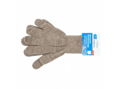 Перчатки трикотажные, акрил, коричневый, двойная манжета Россия Сибртех